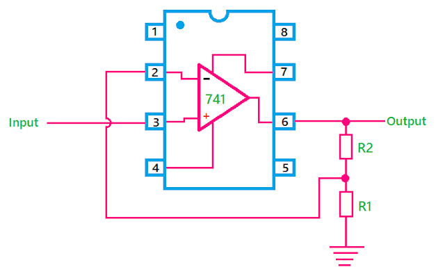 Circuit diagram of Op-Amp as Non-Inverting Amplifier