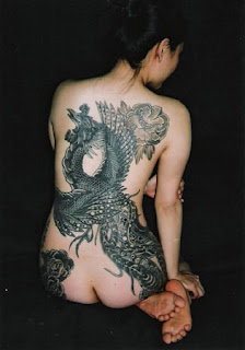 Japanese Tattoo Artwork - Tattooed Lady with back and butt tattoo