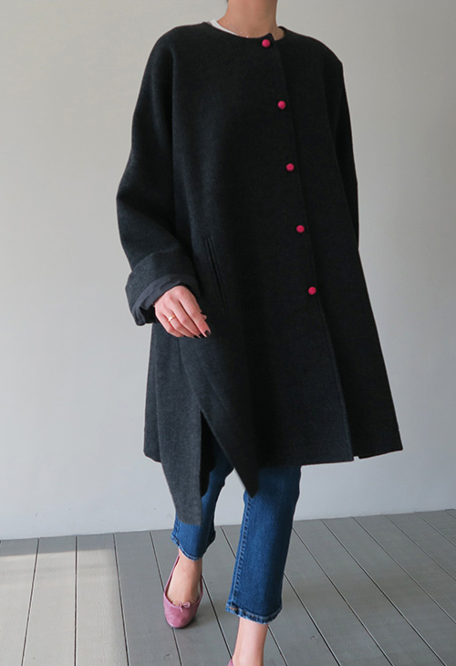  Loose Charcoal Long Jacket