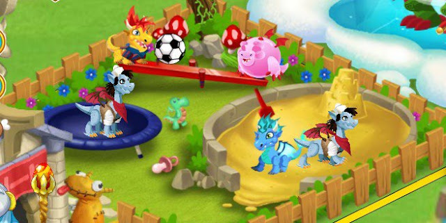 bebes dragones jugando en el jardin de infancia de dragon city