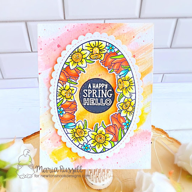 Spring Floral Card by Maria Russell | Spring Blooms Oval Stamp Set, Oval Frames Die Set and Circle Frames Die Set by Newton's Nook Designs