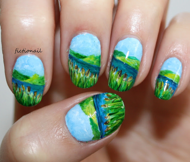 River Countryside Landscape Nail Art