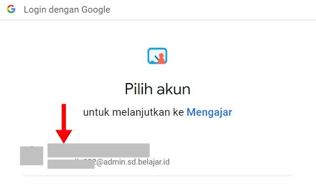 Pilih akun Anda sebagai Kepala Sekolah yakni akun admin belajar id