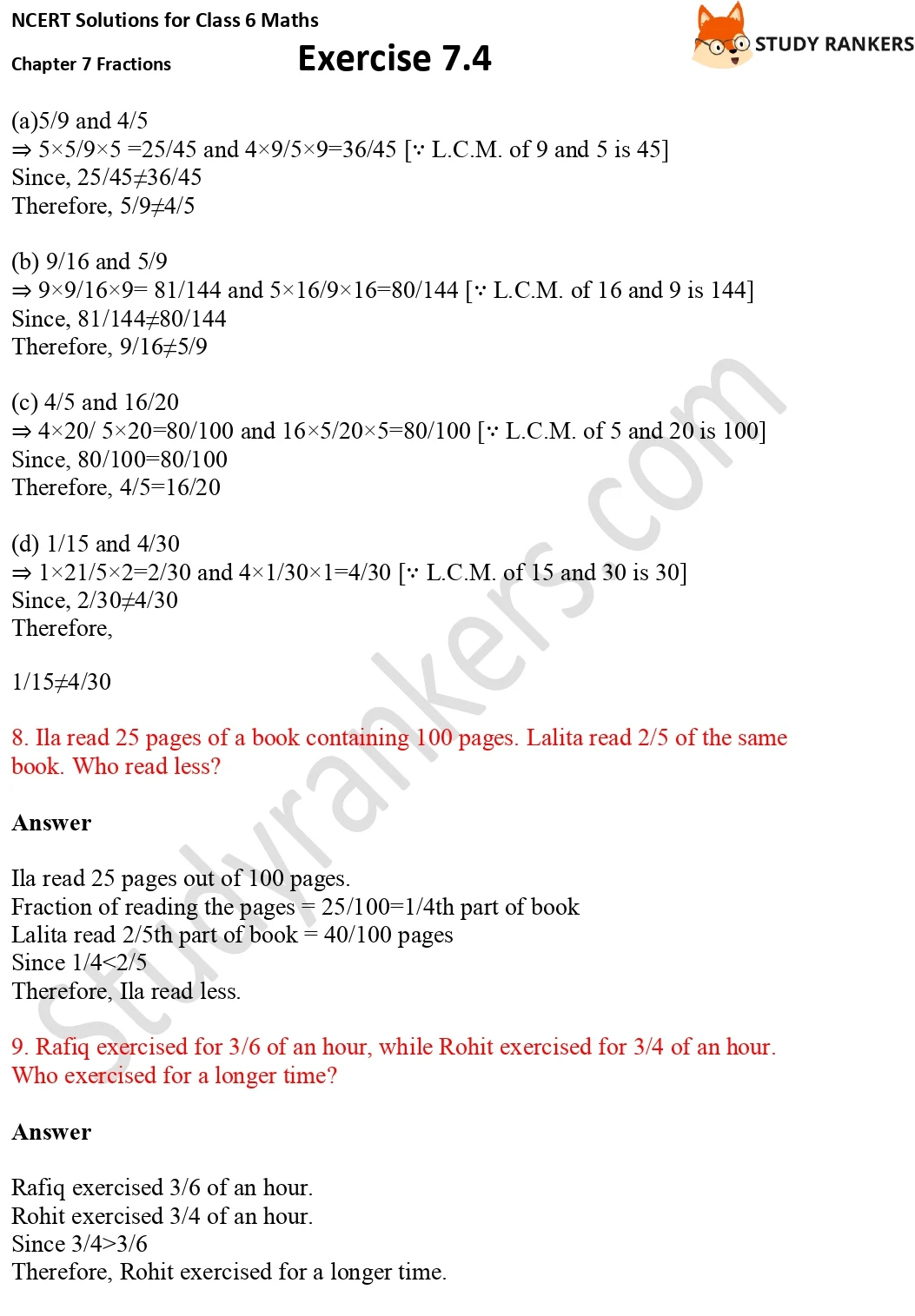 NCERT Solutions for Class 6 Maths Chapter 7 Fractions Exercise 7.4 Part 5