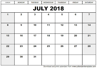 Free Printable Calendar July 2018