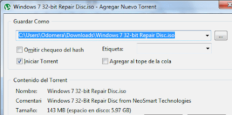 Imagen: Agregar torrent a uTorrent, Guardar archivo como...