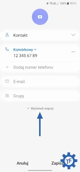 Przycisk wyświetl więcej podczas edycji kontaktu