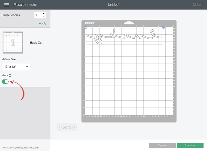 Cricut Design Space Mirror Setting