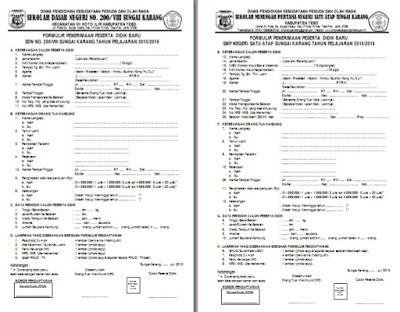 Contoh Format Formulir Pendaftaran Siswa Baru (PSB / PPDB 