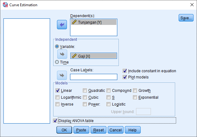 Kotak dialog Curve Estimation