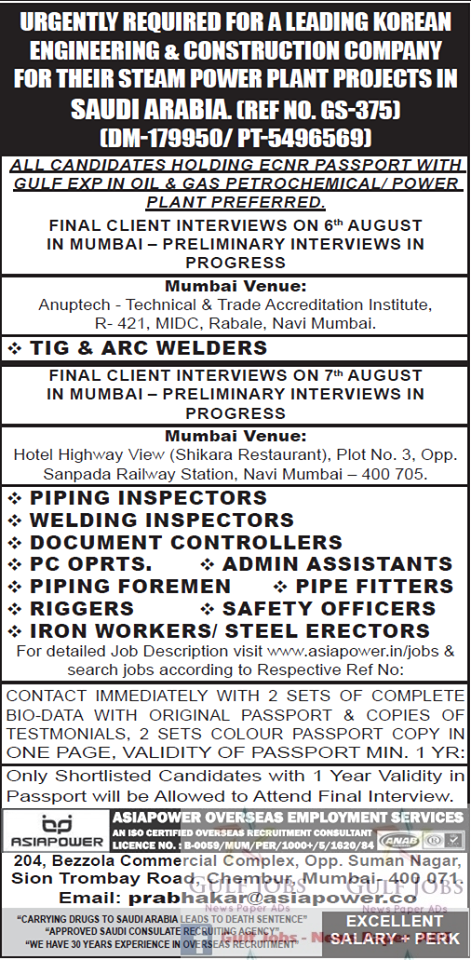 Construction company job's for Saudi Arabia