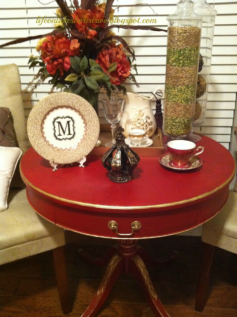 Annie Sloan Emperor's Silk Red Chalk Paint Table Makeover, gold gilding wax, tutorial, dark wax, diy