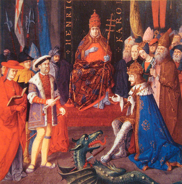Henry VIII with Charles V and Pope Leon X circa 1520