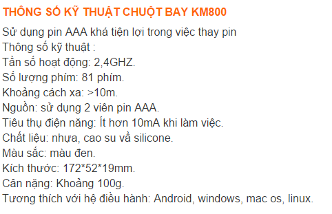 thong so ky thuat chuot km800