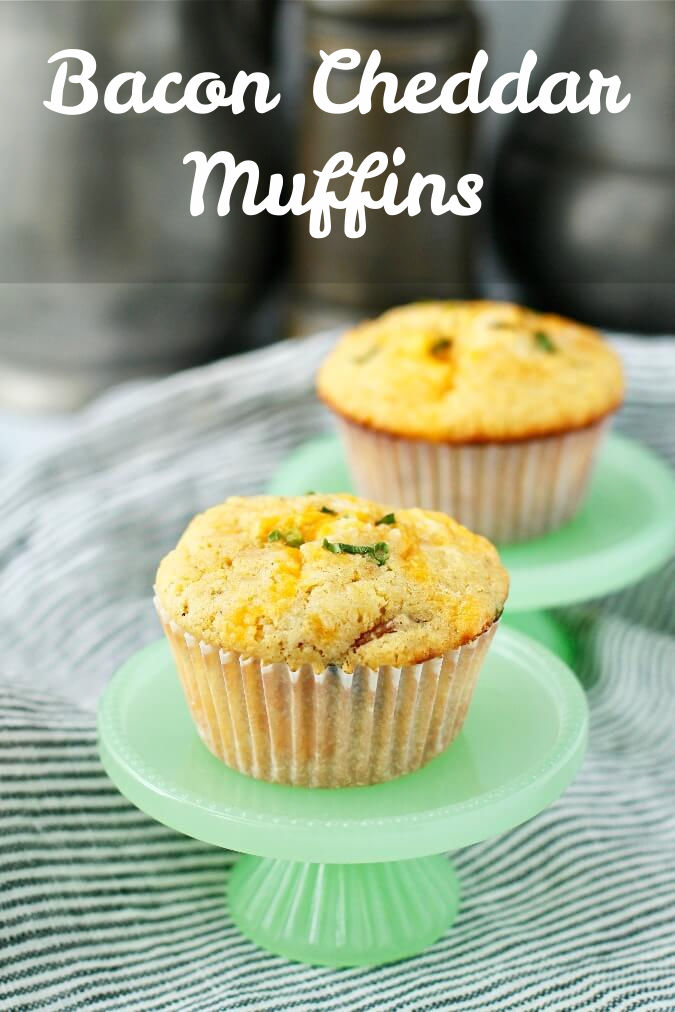 Bacon cheddar muffins on mini cake stands