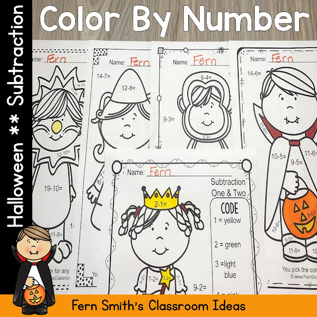 Halloween Color By Number Cute Students in Halloween Costumes for Some October Halloween Fun For Your Addition Math Lessons - For Kindergarten, First Grade and Second Grade - TeacherspayTeachers - #FernSmithsClassroomIdeas