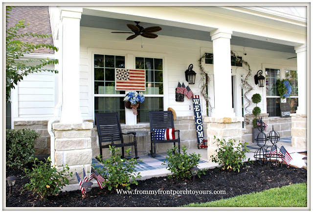 Patriotic Home Decor-4th of July-Welcome Sign-Rocking Chairs- Front Porch-From My Front Porch To Yours