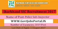 Jharkhand Staff Selection Commission Recruitment 2017– 3019 Police Sub-Inspector