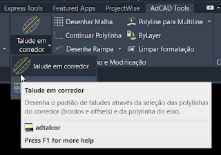 Botão do LISP Talude em Corredor na barra de ferramentas AdCAD Tools