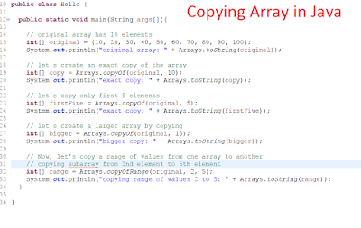  There are multiple ways to re-create elements from 1 array inwards Java e  How to re-create elements of 1 array to only about other array inwards Java - Arrays.copyOf as well as Arrays.copyOfRange Example