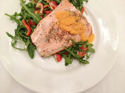 Crispy Salmon Arugula Salad Carrot-Ginger Vinaigrette Recipe