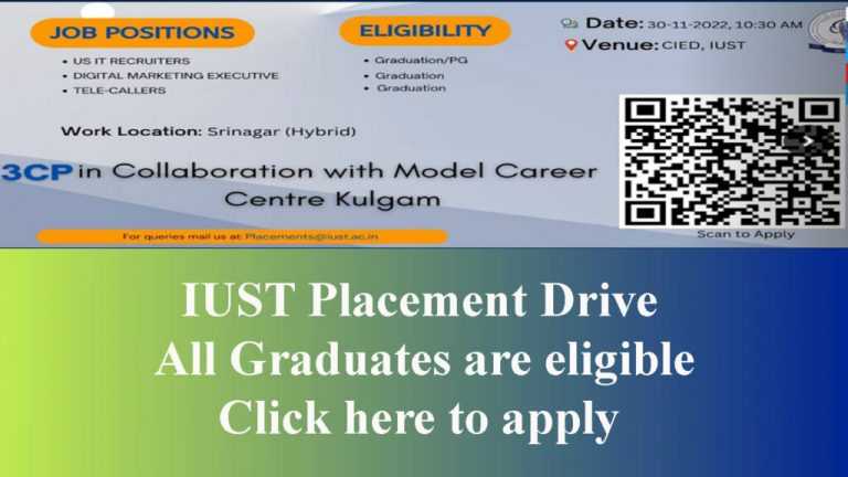 IUST Placement Drive All Graduates Are Eligible 2022, Check Details