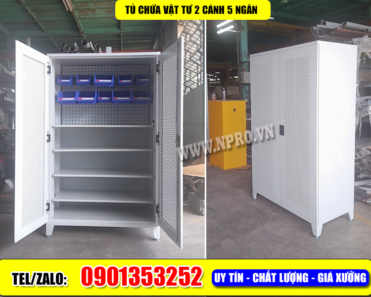 Tủ sắt công nghiệp 2 cánh, tủ chứa đồ nghề vật tư mở cánh Tu-vat-tu-co-nghiep-nha-xuong-5-ngan