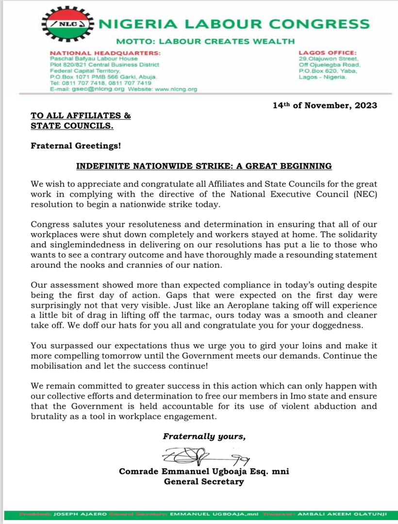 NLC makes demands for justice