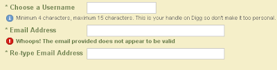 Creating a Digg Style Sign Up Form