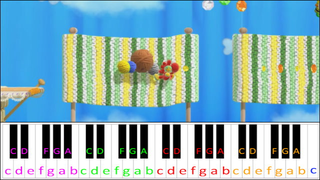 Scarf-Roll Scamper (Yoshi's Woolly World) Piano / Keyboard Easy Letter Notes for Beginners