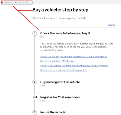 car check screenshot from dvla website