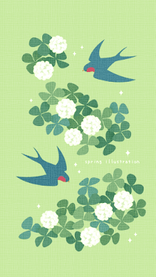 【つばめとシロツメクサ】小鳥のシンプルかわいいイラストスマホ壁紙/ホーム画面/ロック画面