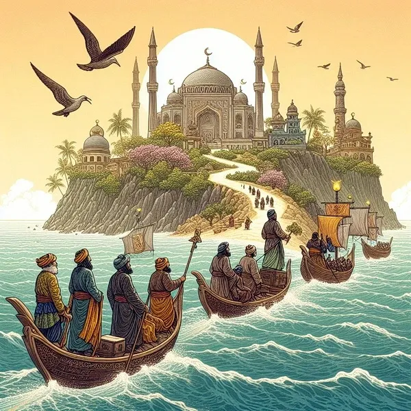 Gambar  ilustrasi perjalanan penyebaran Islam ke Nusantara
