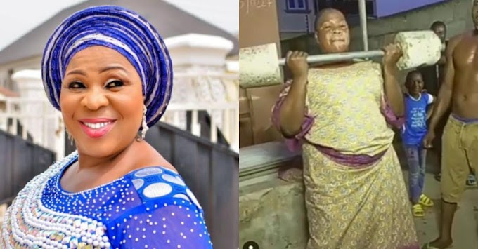 'I pity you' Dele Odule and other Nollywood actors react to video of Madam Saje lifting weight (video)