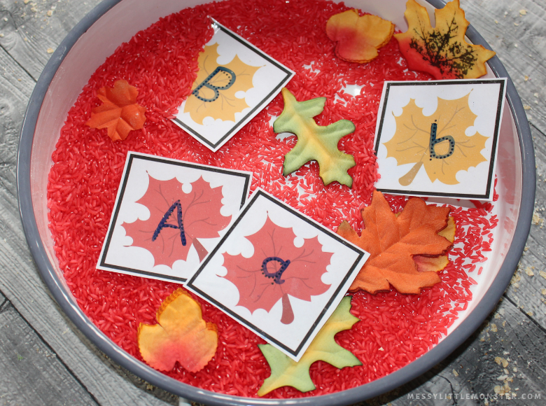 Leaf sensory bin - autumn activities for kids