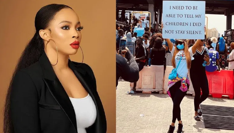“God will punish you” – OAP, Toke Makinwa blasts lady who stated that she went to #EndSARS protest to snap photos