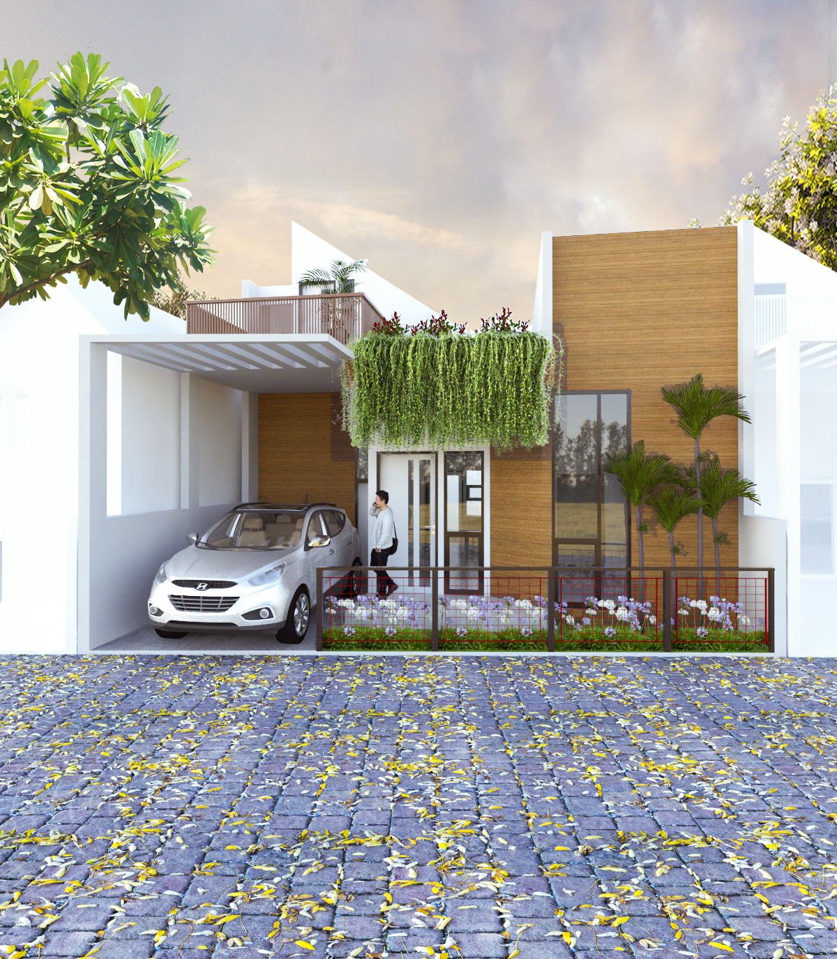Desain Rumah Tinggal dengan Mezzanine dan Rooftop di 