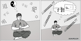 Meditación futbolera. -Om, om. ¡Gol!