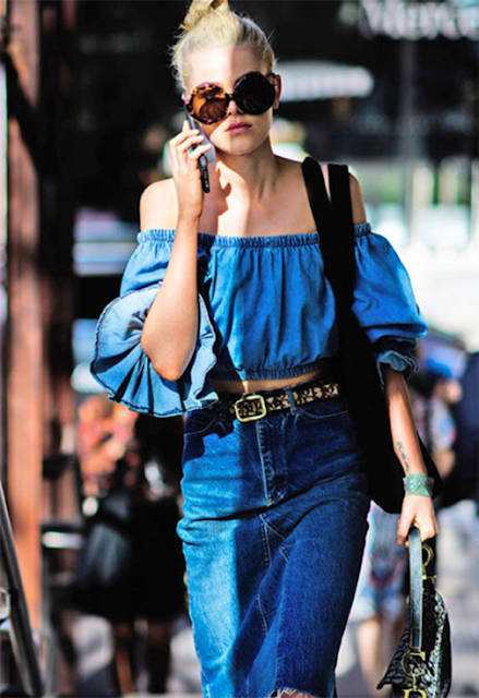 denim skirt outfit 