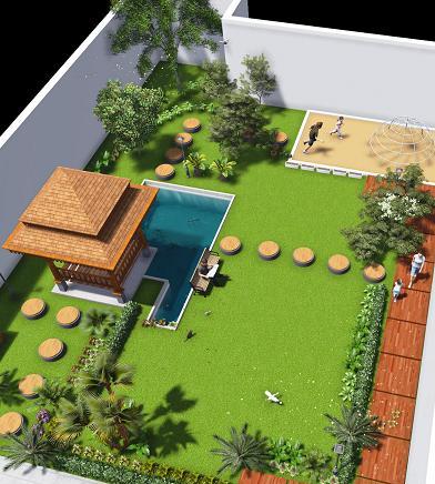 Jasa Gambar  Desain  Pekarangan taman  di belakang rumah 3D 