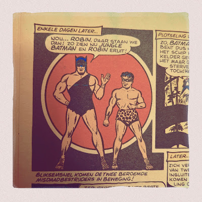 Antieke Batman-strip met Batman en Robin in jugle-kleding