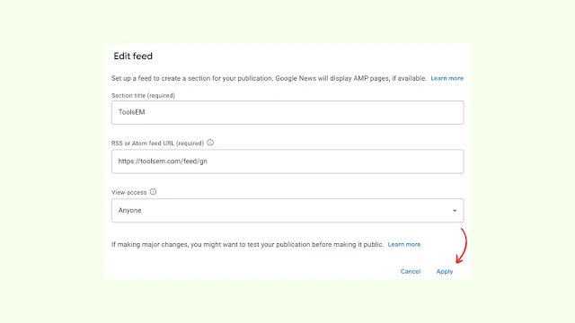 Insert RSS feed URL into google news