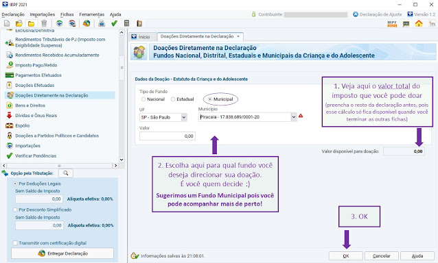 Veja o valor calculado e escolha o local que receberá a doação