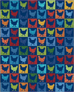 Mock-up of chicken quilt with navy background