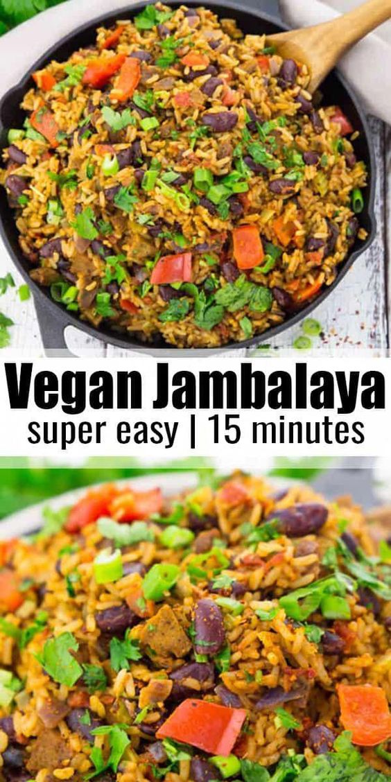 This vegan jambalaya makes the perfect vegan dinner! It's super easy to make and so delicious. It has been one of my favorite vegetarian recipes or recipes with rice for a long time. Find more vegan recipes at  #vegan #veganrecipes