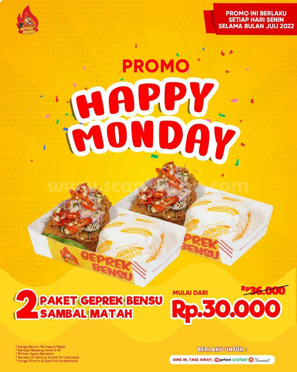 Geprek Bensu Promo Happy Monday - 2 Paket + Sambal Matah only 30K