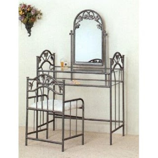 Nickel Bronze Finish Metal Vanity Table Stool & Mirror Set Reviews