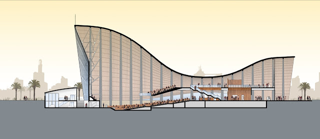 Section diagram showing new modern church from the side