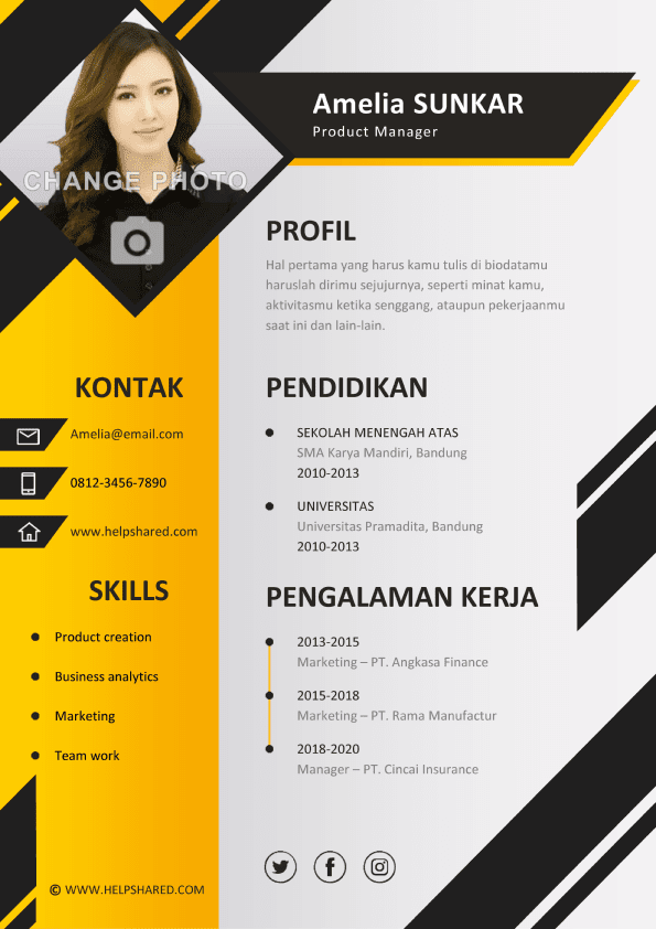 Contoh CV Lamaran Kerja Modern 2 Curriculum Vitae