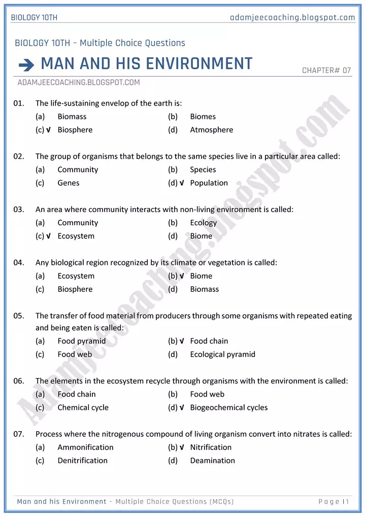 man-and-his-environment-mcqs-biology-10th